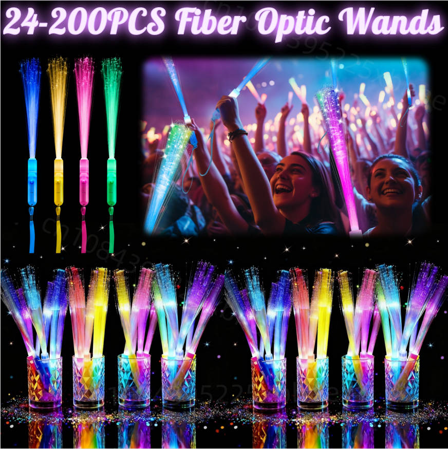 Glow In The Dark Party Glasses - Bâtons lumineux à fibres optiques, 24